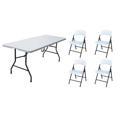 Plastic Development Group 6' Folding Banquet Table & Folding Chairs (4 Pack) - VMInnovations