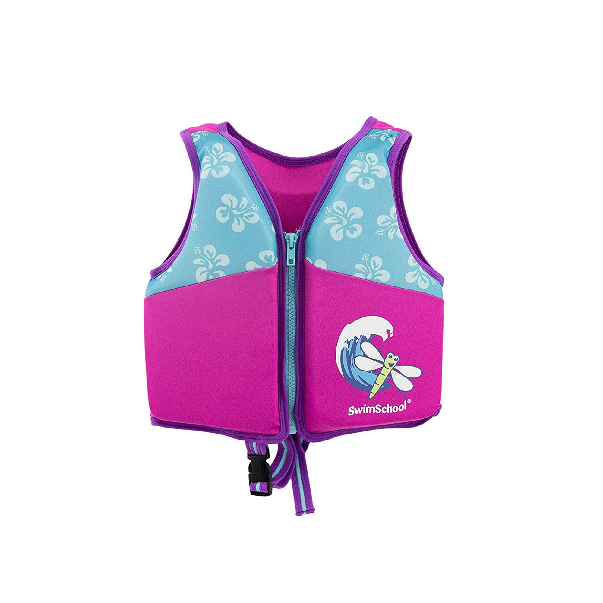 SwimSchool Medium/Large UPF 50 Flex Foam Floatation Swim Trainer Vest, Pink/Aqua