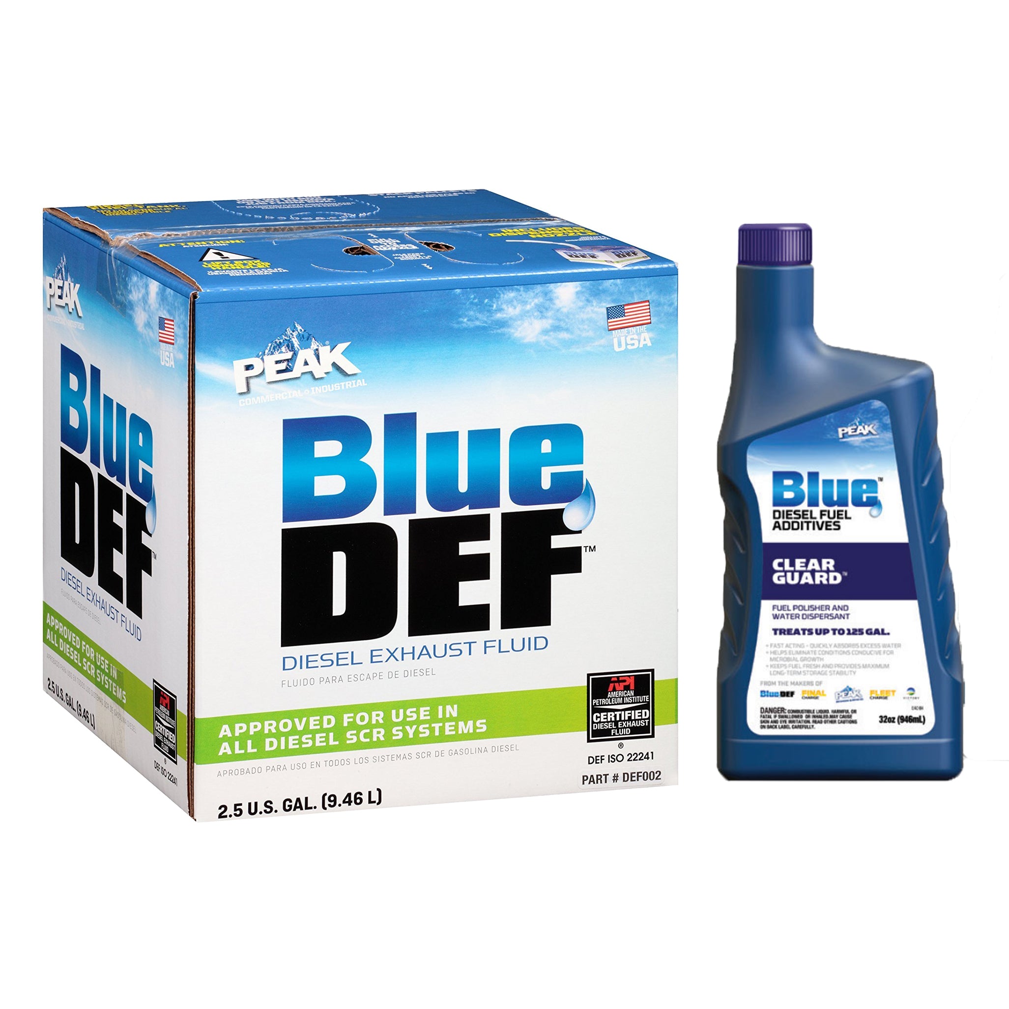 BlueDEF Diesel Urea & Deionized Water 2.5 Gal Jug & Peak Diesel Additive, 32 Oz.