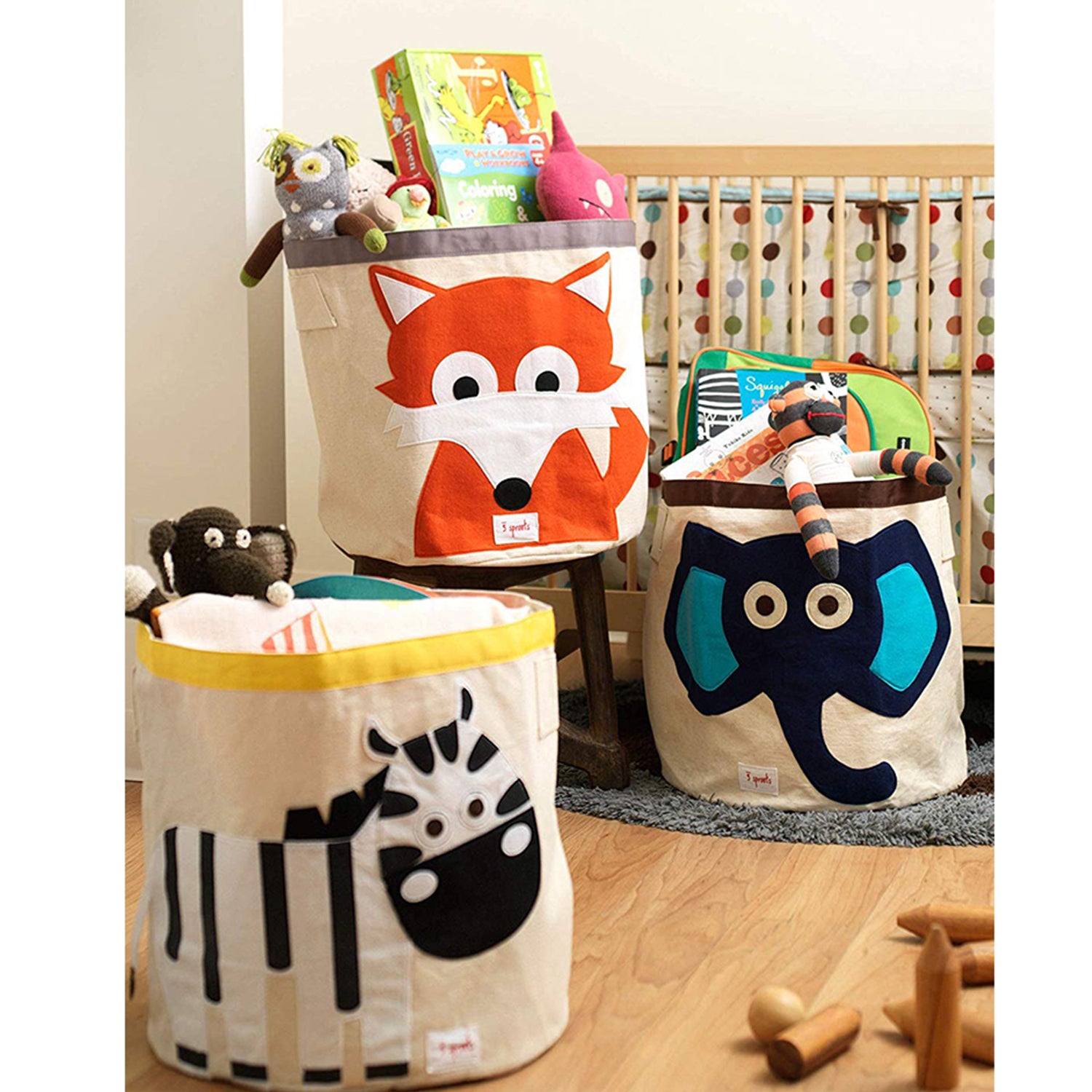 3 Sprouts Canvas Storage Bin Laundry Toy Baskets, Raccoon, Owl, Fox, & Deer