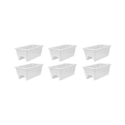 HC Companies 24 Inch Deck Rail Box Planter with Drainage Holes, White (6 Pack)