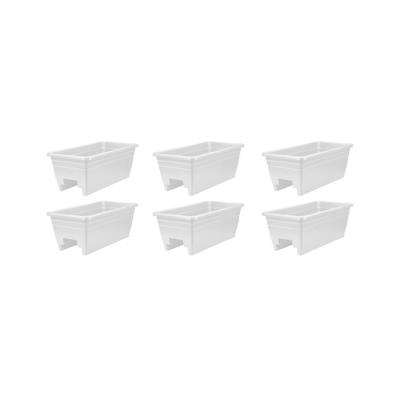 HC Companies 24 Inch Deck Rail Box Planter with Drainage Holes, White (6 Pack)