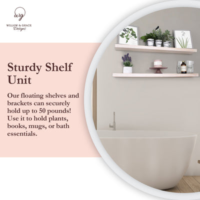 Willow & Grace Suzy 36 Inch Floating Wall Mount Shelves, White Wash (6 Pack)