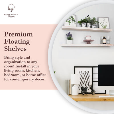 Willow & Grace Suzy 36 Inch Floating Wall Mount Shelves, White Wash (6 Pack)