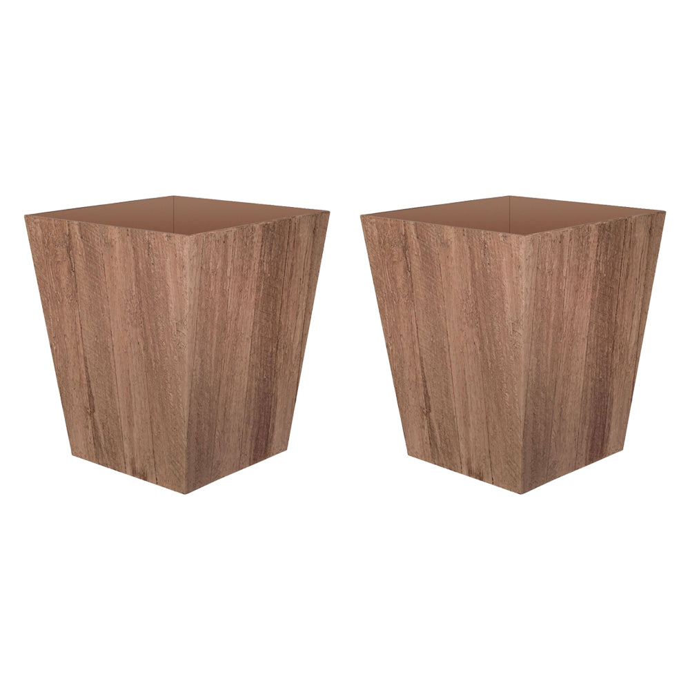 Suncast 16 Inch Farmington Rustic Wood Look Garden Planter, Brown (2 Pack)