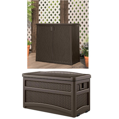 Suncast Storage Entertaining Station w/Shelf & Patio Storage Chest w/Seat - VMInnovations