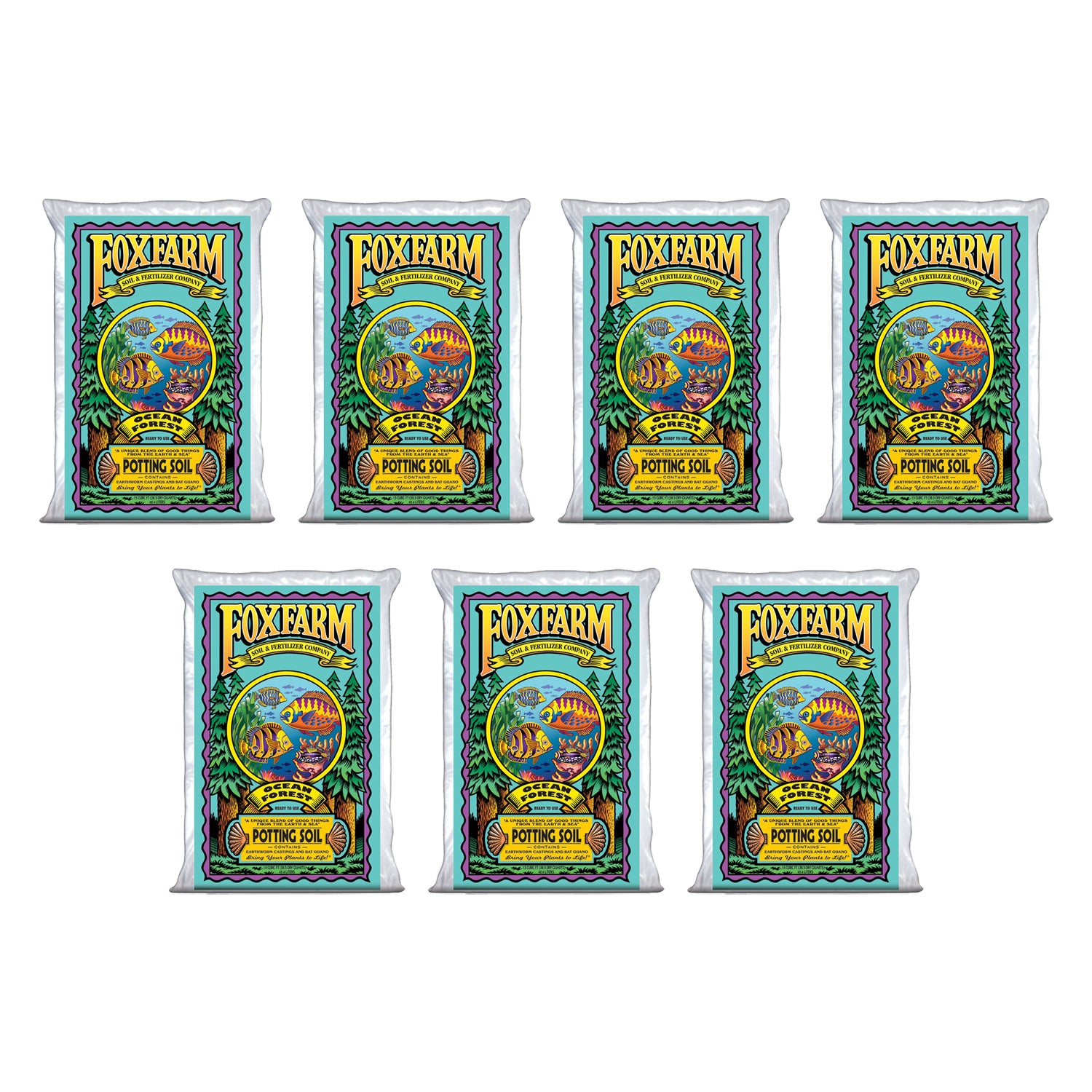 Foxfarm Ocean Forest Garden Potting Soil Bags 6.3-6.8 pH, 1.5 Cubic Feet, 7 Pack