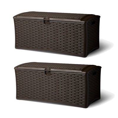 Suncast 72 Gallon Resin Wicker Outdoor Patio Storage Deck Box, Brown (2 Pack) - VMInnovations