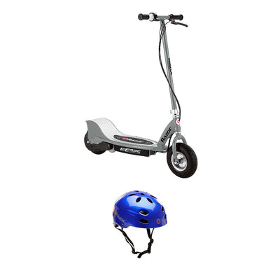 Razor E325 Motorized Ride On Scooter, Silver and Safety Helmet, Glossy Blue