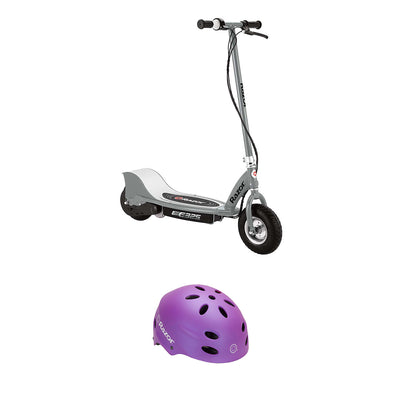 Razor E325 Motorized Ride On Scooter, Silver and Razor Safety Helmet, Purple