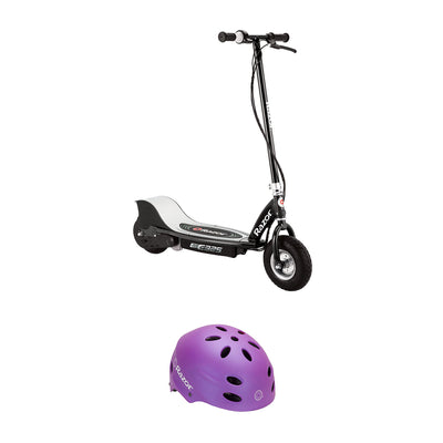 Razor E325 Scooter w/ Top Speed of 15 MPH, Black and Protective Helmet, Purple