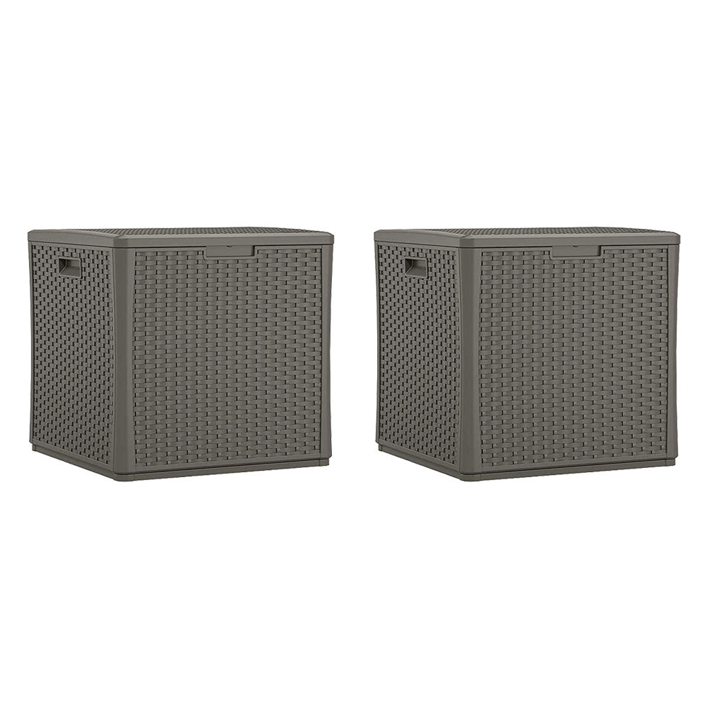 Suncast 60 Gallon Resin Outdoor Patio Storage Cube Deck Box, Stoney (2 Pack) - VMInnovations