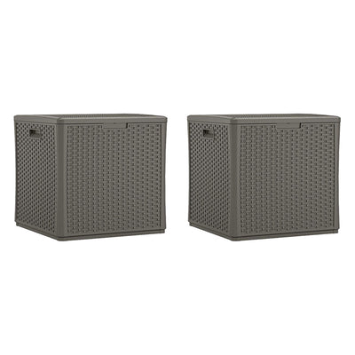 Suncast 60 Gallon Resin Outdoor Patio Storage Cube Deck Box, Stoney (2 Pack)