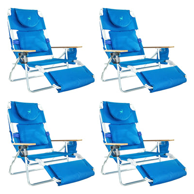 Ostrich Deluxe Padded 3-N-1 Outdoor Lounge Reclining Beach Chair, Blue (4 Pack) - VMInnovations