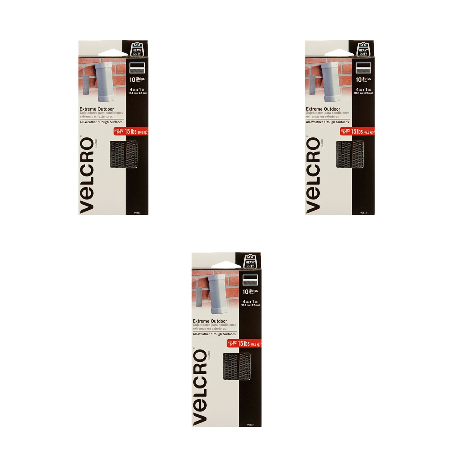 Velcro 1in x 4in Hook and Loop Fastener Set of 10 Strips, Titanium (3 Pack)
