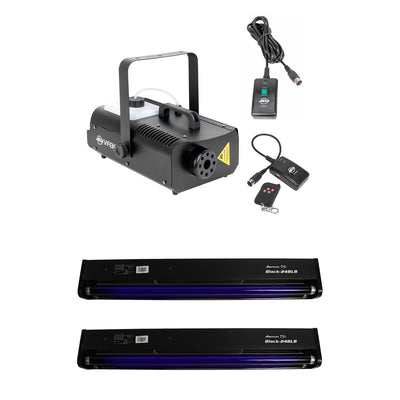 American DJ 2.3 L Fog Machine w/ Remote Controls, 24in Black Light Tube (2 Pack)