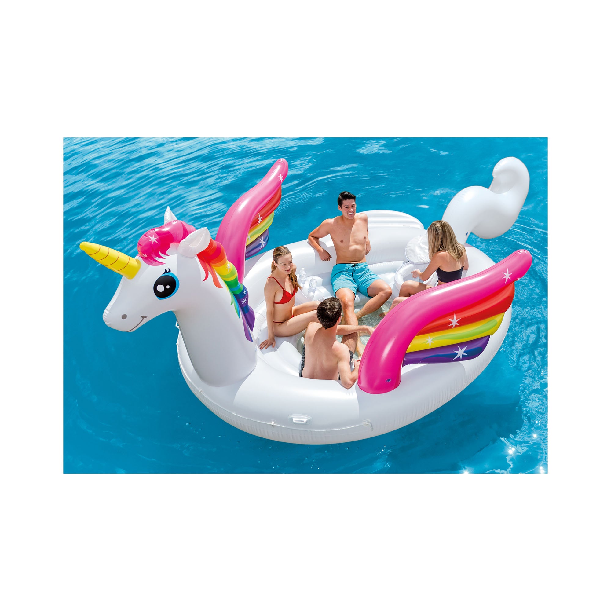 Intex 57266EP Adult Inflatable Unicorn Party Island Pool Lounger Float, White