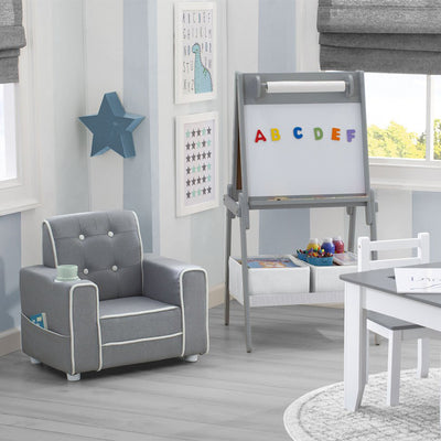 Delta Children Chelsea Kids Upholstered Chair with Cup Holder, Gray (Open Box)