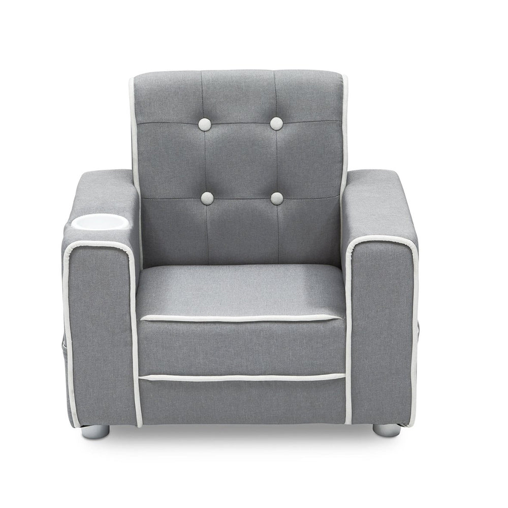 Delta Children Chelsea Kids Upholstered Chair with Cup Holder, Gray (Open Box)