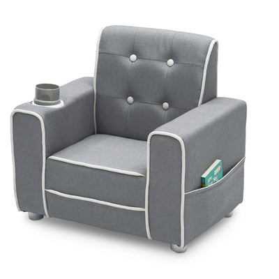 Delta Children Chelsea Kids Upholstered Chair with Cup Holder, Gray (Open Box)