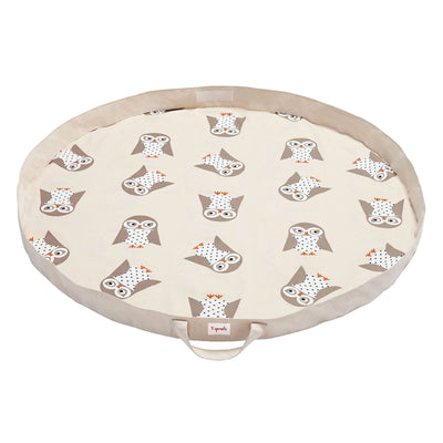 3 Sprouts Storage Bin Basket and Toy Storage Bag Play Mat, Gray Owl Pattern