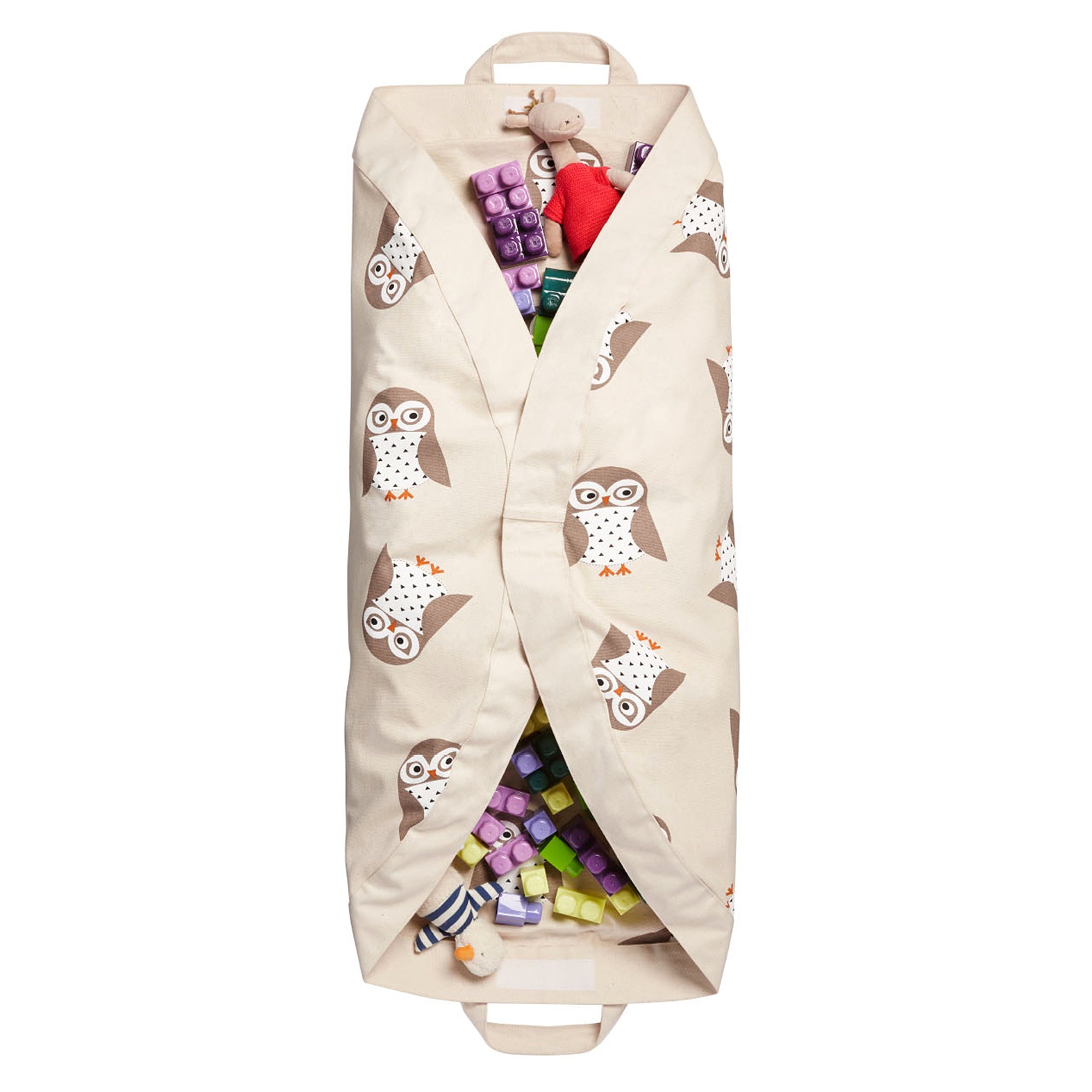 3 Sprouts Storage Bin Basket and Toy Storage Bag Play Mat, Gray Owl Pattern