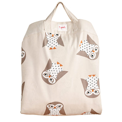 3 Sprouts Storage Bin Basket and Toy Storage Bag Play Mat, Gray Owl Pattern