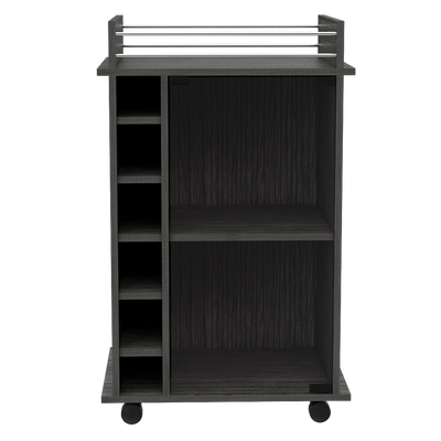 TUHOME Dukat Bar Storage Cabinet Cart for Wine & Liquor w/ Glass Door, Smoky Oak - VMInnovations