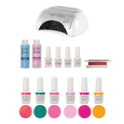 Gelish Polish Cure LED Lamp and Complete Basix Kit with Neon Street Beat Polish