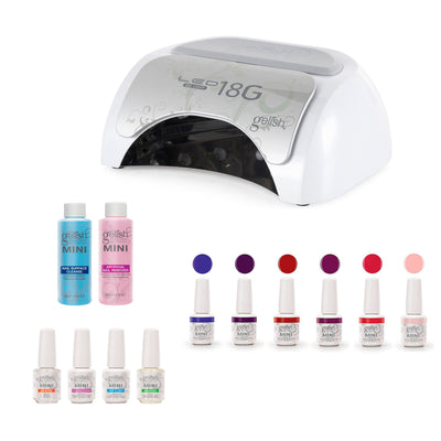 Gelish 18G Gel LED Light + Mini Basix Gel Nail Polish Kit + 6 Pack Gel Polish - VMInnovations