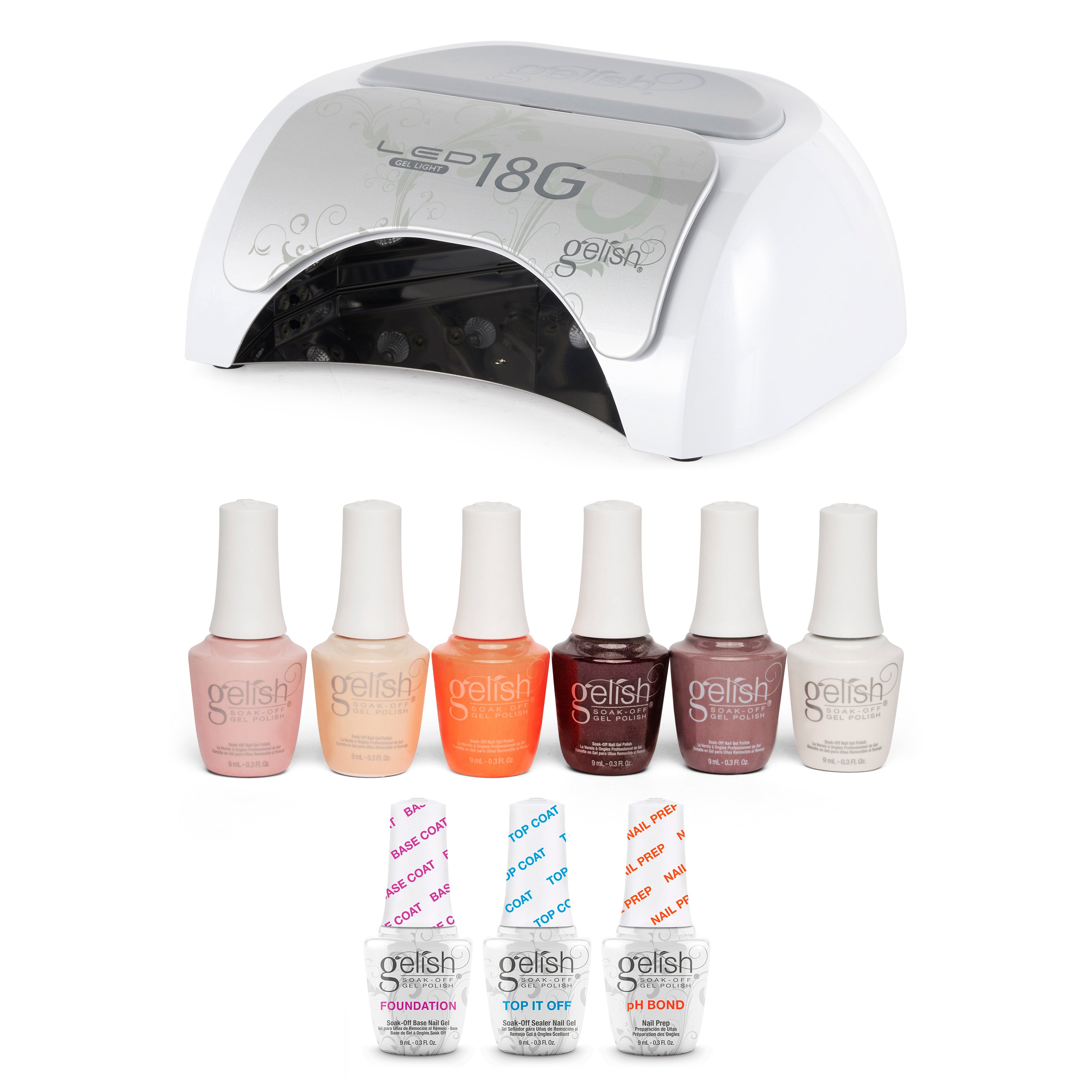 Gelish Manicure Kit w/ 18G LED Curing Light, Terrific Trio & Best Sellers Polish - VMInnovations