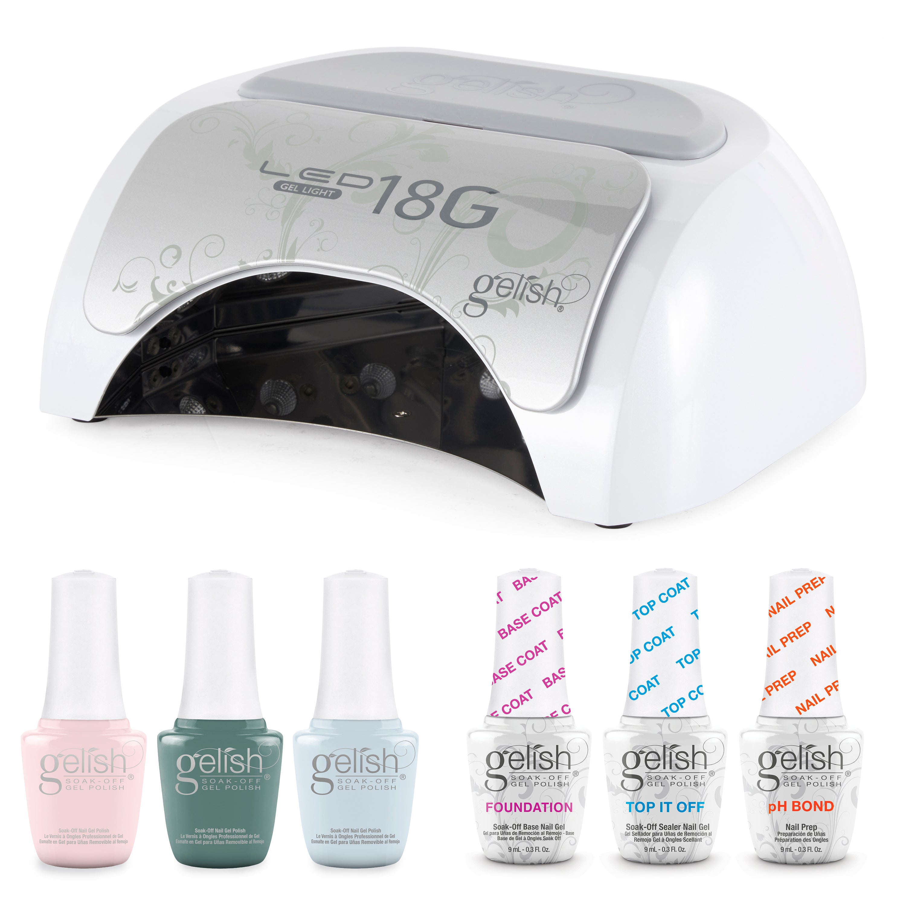 Gelish Manicure Kit w/ 18G LED Curing Light, Terrific Trio & Full Bloom Polish - VMInnovations