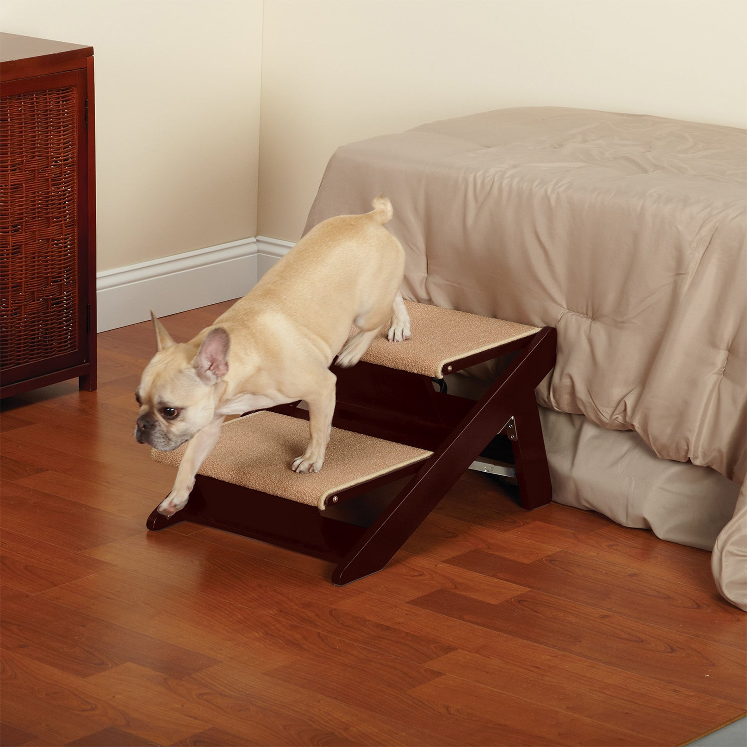Pet Studio 13 Inch Tall Nonslip Cat Dog Pet Stair Ramp, 2 Step, Pine (Open Box)