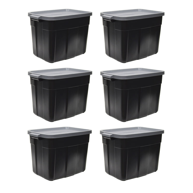 Rubbermaid Roughneck 18 Gal Storage Bins, Black/Cool Gray (6 Pack) (Open Box)