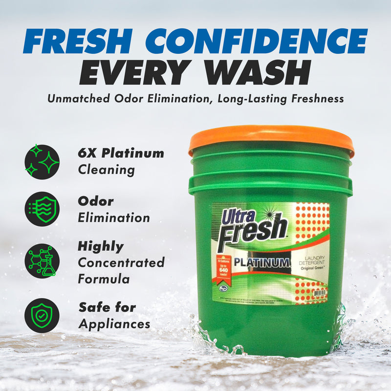 Ultra Fresh 6X Platinum 5 Gal Laundry Detergent, Up to 640 Loads, Original Green