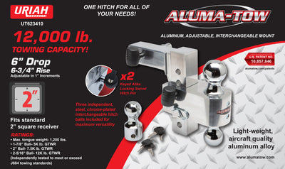 Uriah AlumaTow Adjustable Aluminum Tow Trailer Hitch Mount 6 Inch Drop (2 Pack) - VMInnovations