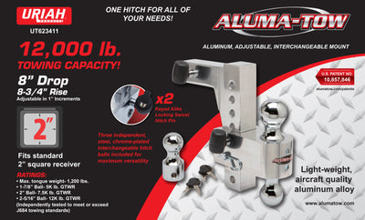 Uriah Products Aluminum Hitch Mount with up to 8 Inch Rise and Drop (Open Box) - VMInnovations