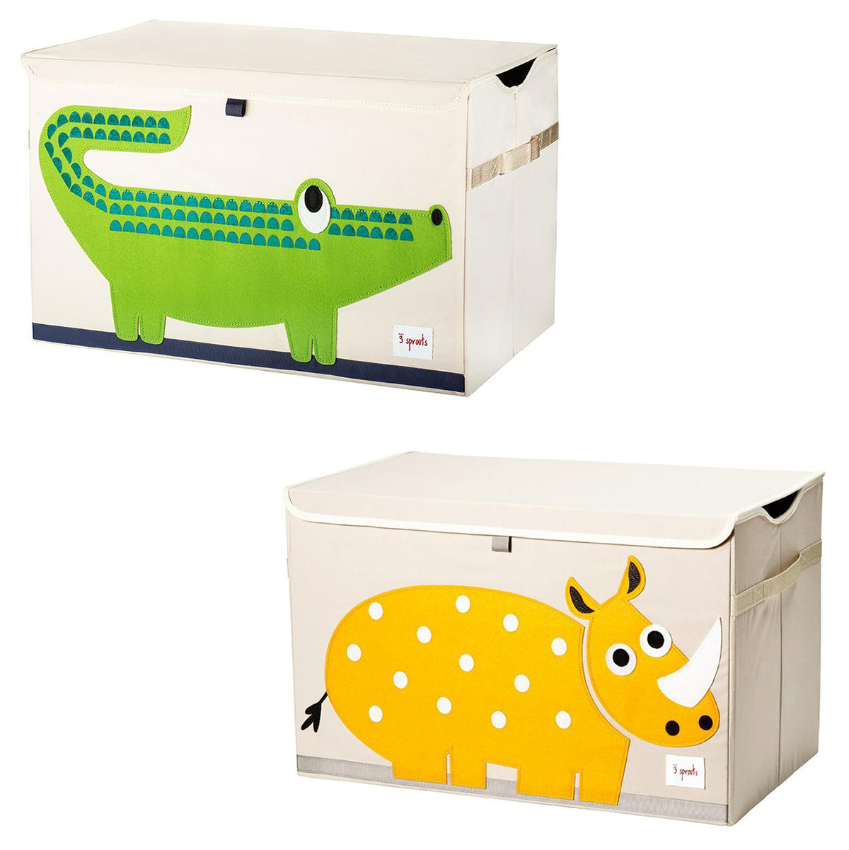 3 Sprouts Collapsible Toy Chest Storage Bin Bundle w/ Crocodile + Rhino Designs