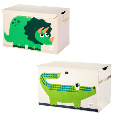 3 Sprouts Collapsible Toy Chest Storage Bin Bundle, Dinosaur, Crocodile (2 Pack)