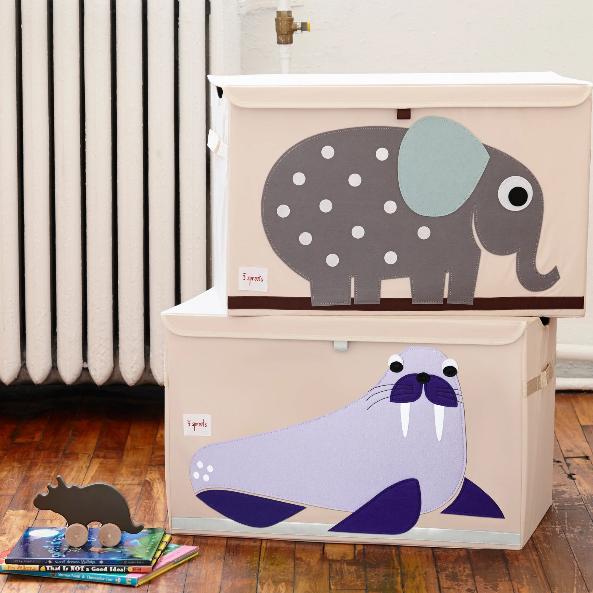 3 Sprouts Foldable Fabric Storage Cube Box Soft Toy Bin, Owl & Elephant (2 Pack)