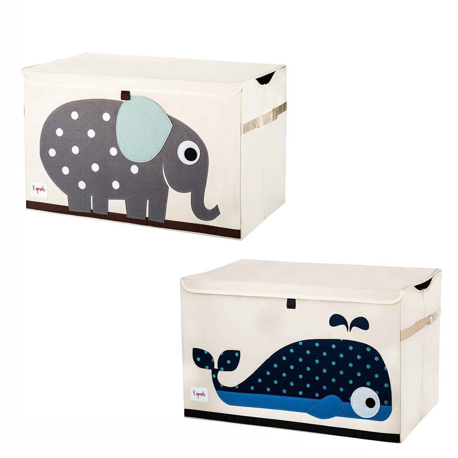 3 Sprouts Collapsible Toy Chest Storage Bin Bundle w/ Elephant + Whale (2 Pack)