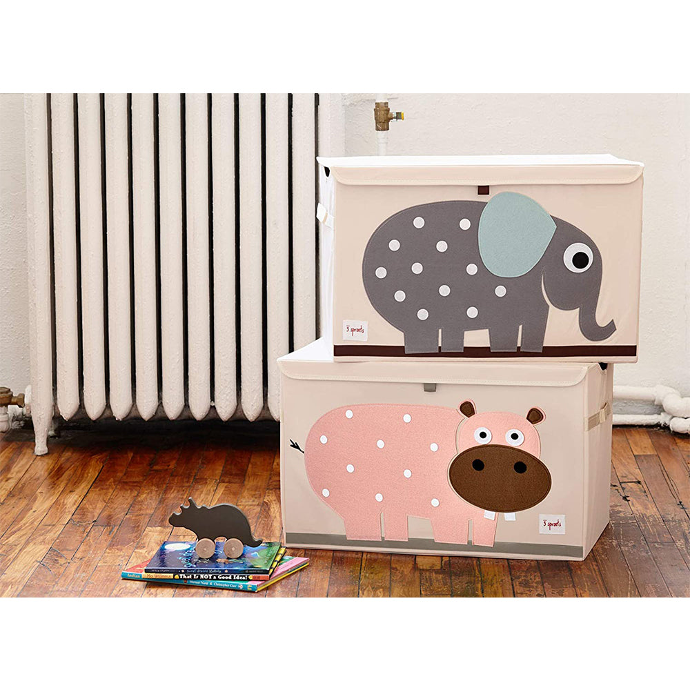 3 Sprouts Collapsible Toy Chest Storage Bin for Playroom, Hippo & Bear (2 Pack)