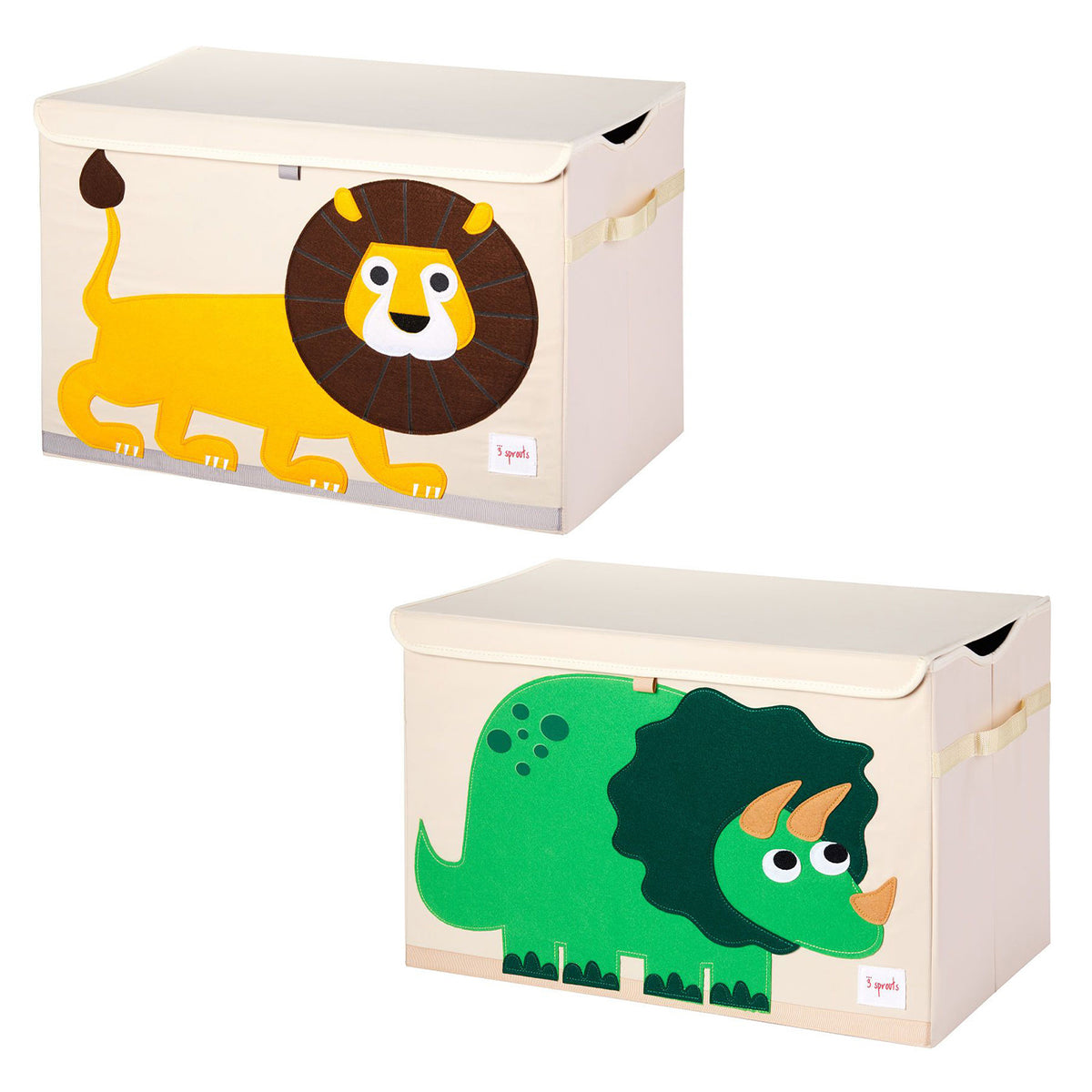 3 Sprouts Collapsible Toy Chest Storage Bin Bundle with Lion, Dinosaur (2 Pack)