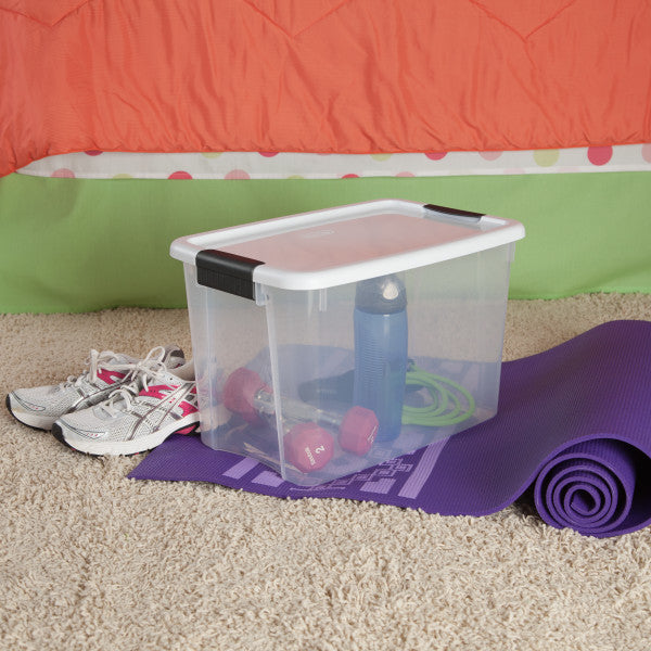 Sterilite 30 Qt Clear Plastic Stackable Storage Bin w/ Latch Lid, White (6 Pack) - VMInnovations