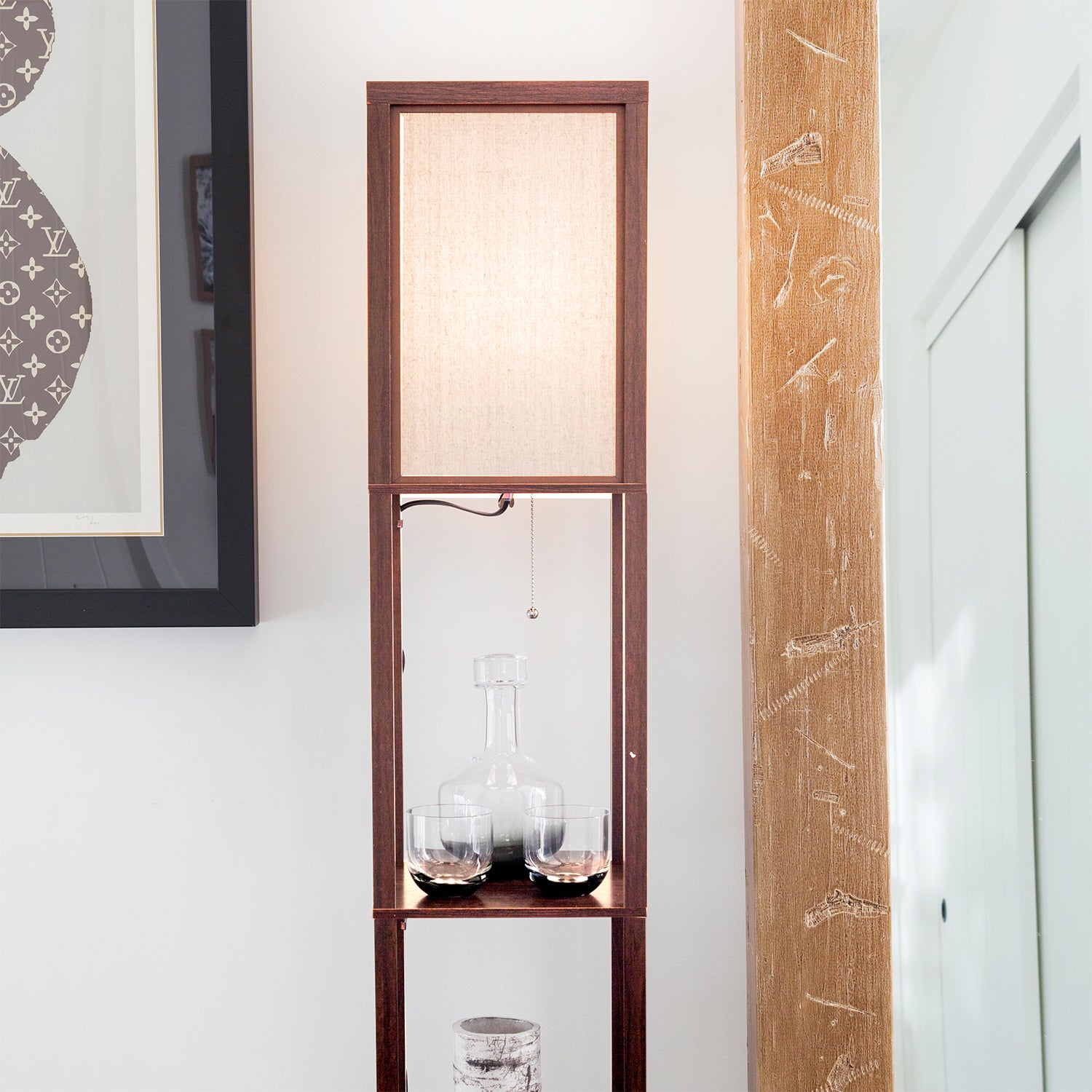 Brightech Maxwell Standing Tower Floor Lamp with Shelves and LED Light (Used)