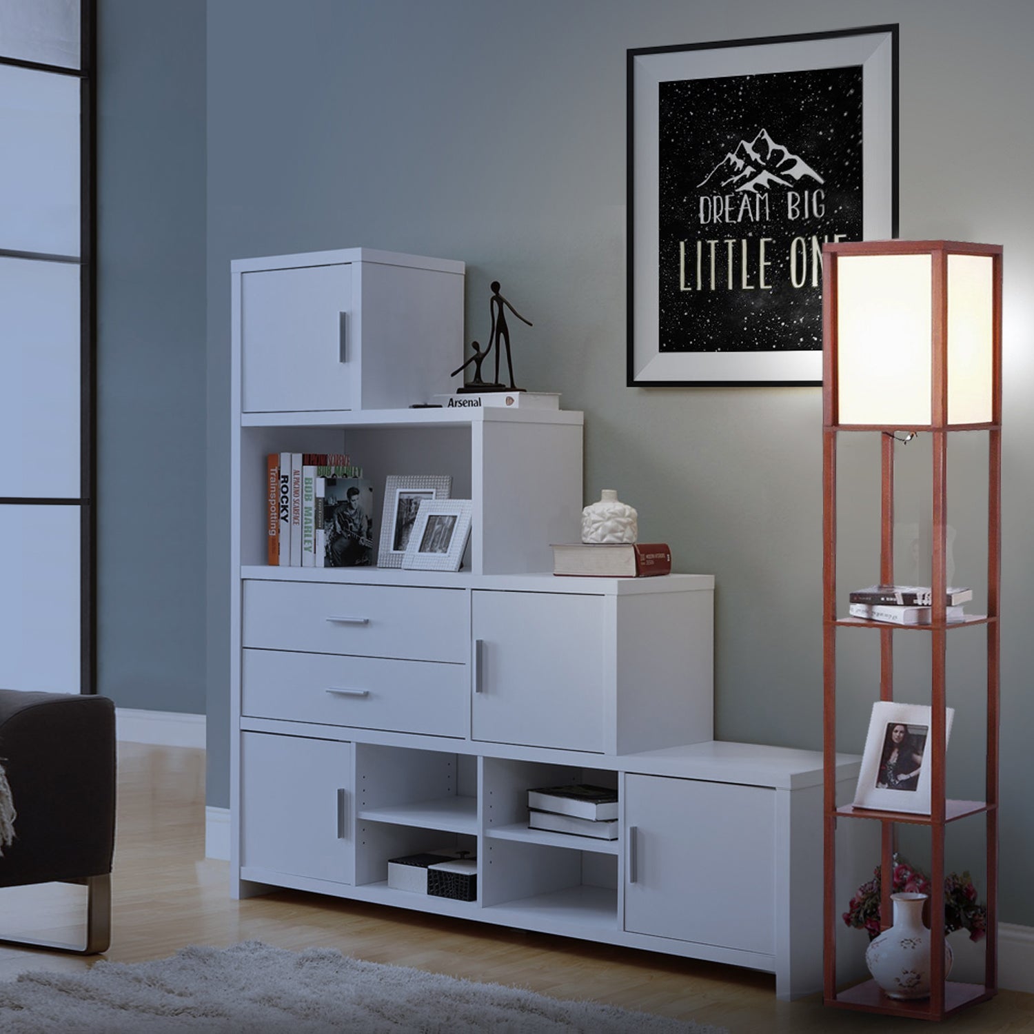 Brightech Maxwell Standing Tower Floor Lamp with Shelves and LED Light (Used)
