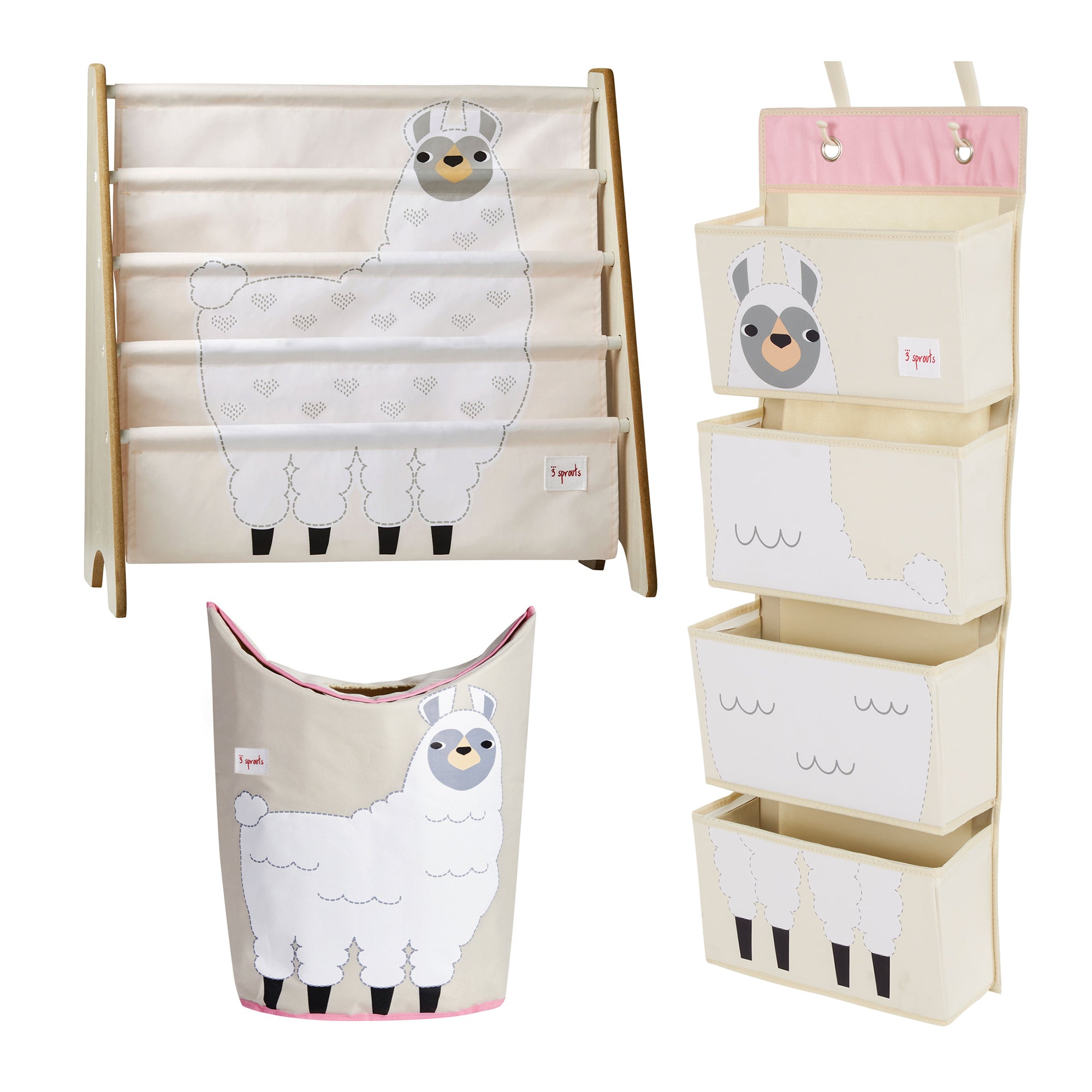 3 Sprouts Wall Hanging Organizer, Laundry Basket, & Shelf Organizer Rack, Llama