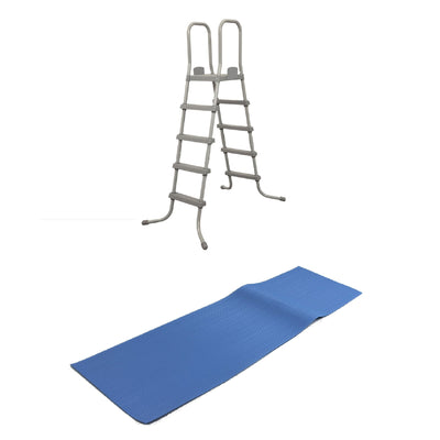 Bestway 52 In SteelPool Safety Ladder w/ No-Slip 9x36-Inch Vinyl Pool Ladder Mat