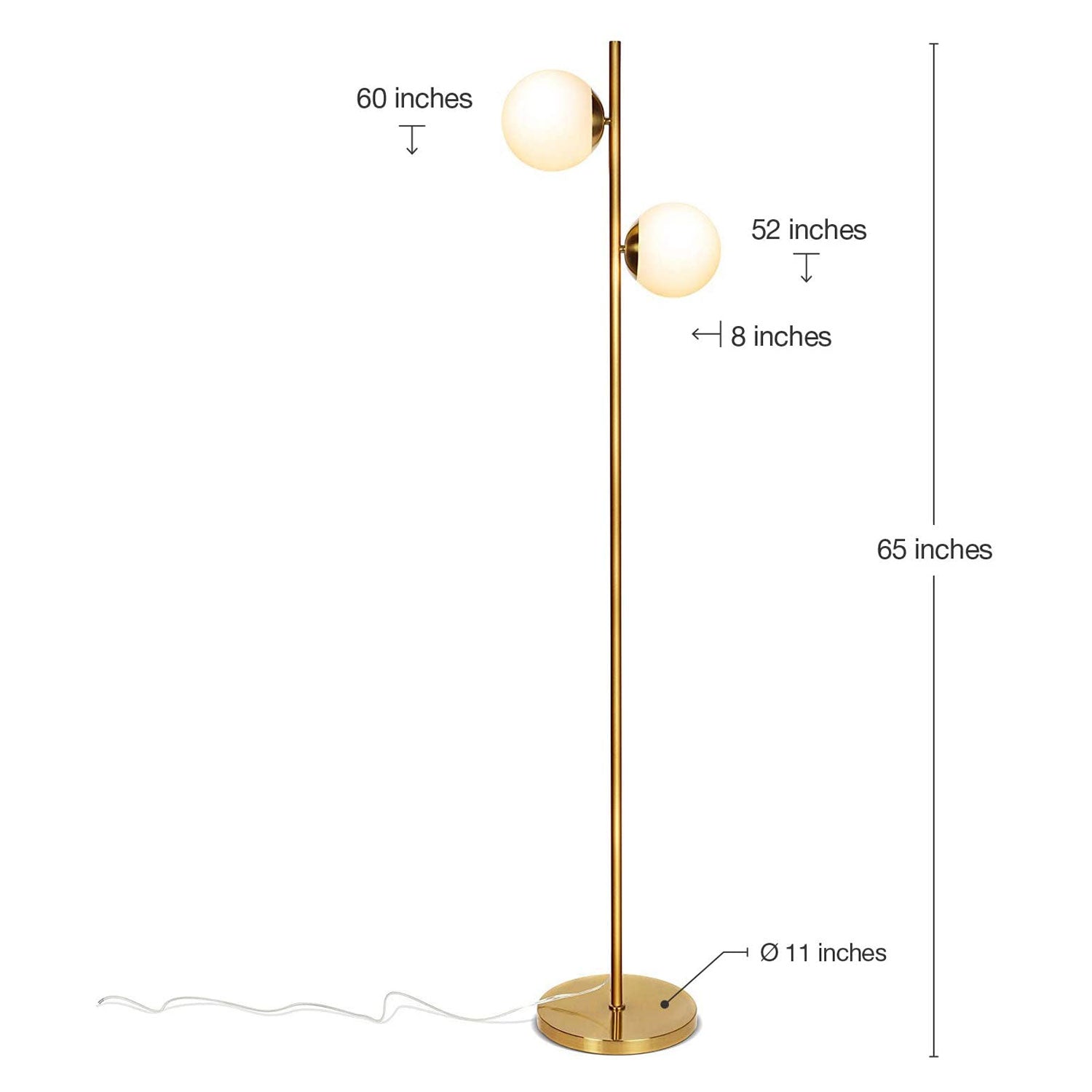 Brightech Sphere Light Standing Floor Lamp with LED Bulbs, Gold Brass (Used)