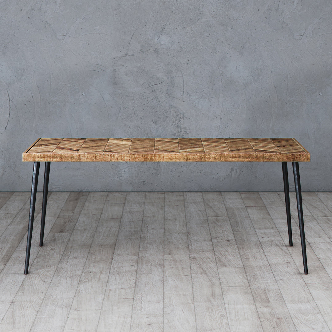 Mindful Living Rustic Mid Century Modern Wood & Iron Chevron Dining Table (Used)